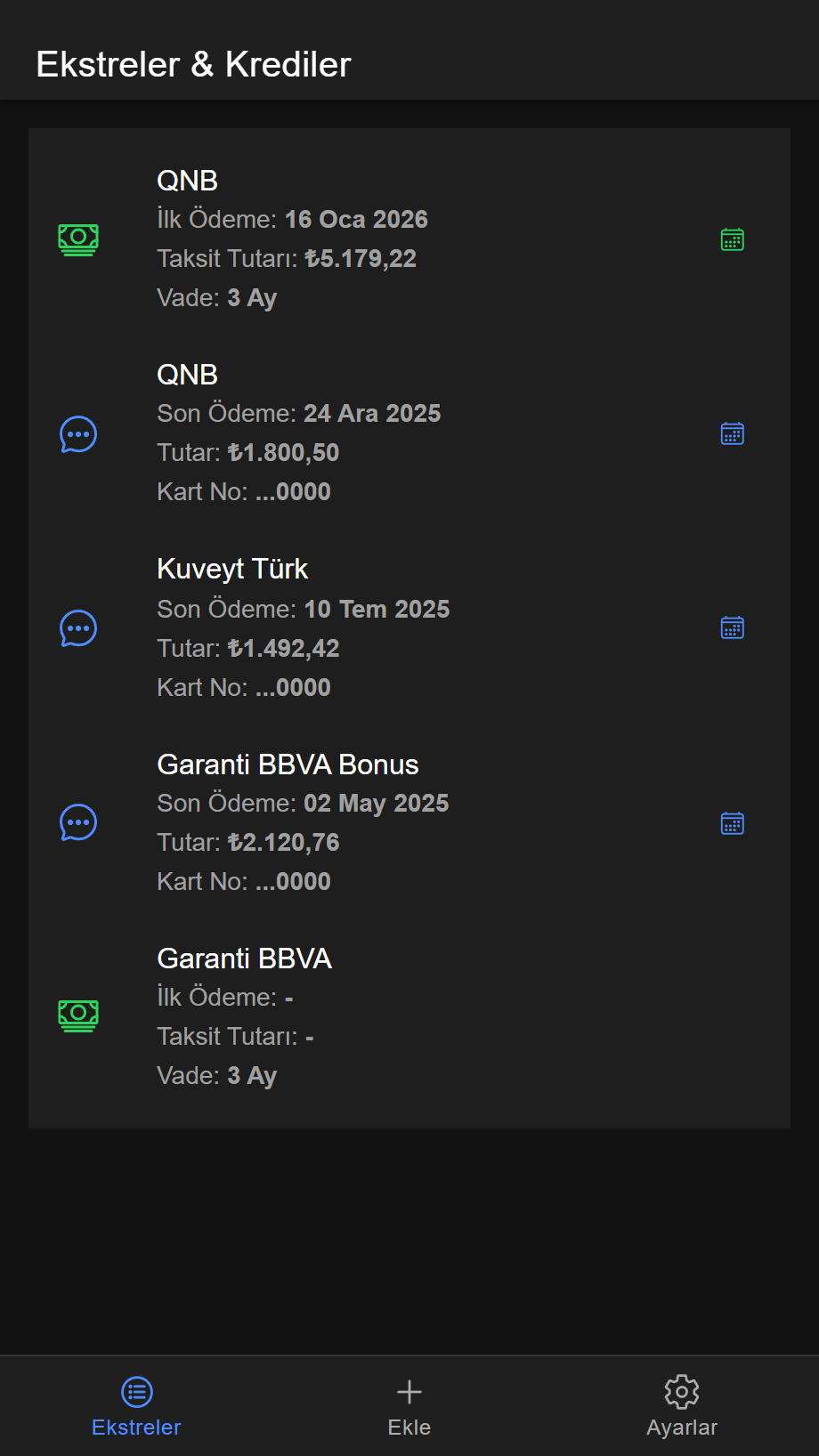 Codeyzer Ekstre Takip Ekran Görüntüsü